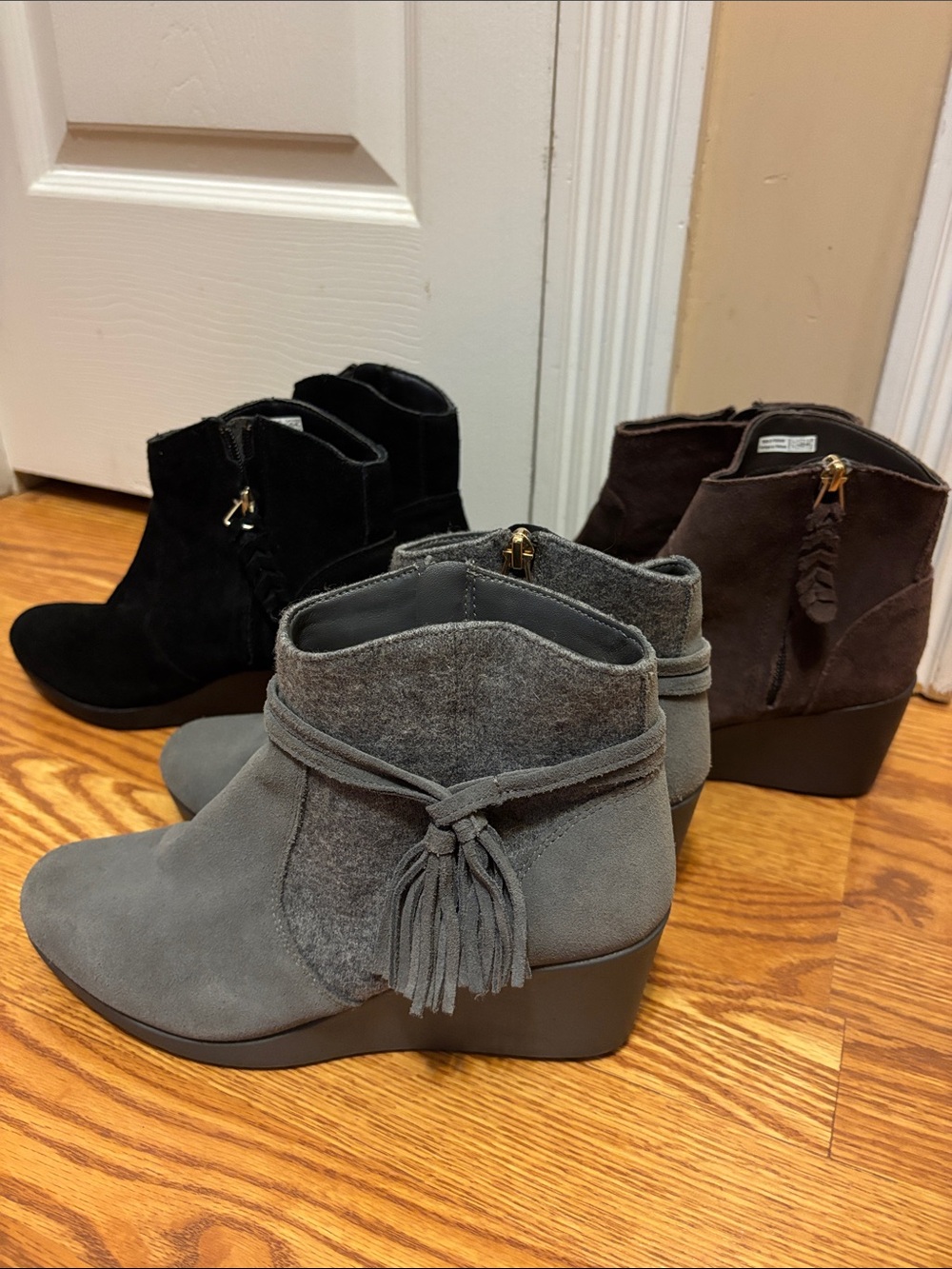 Womens Ankle Wedge Booties - Leigh Gray, Black, Brown 3 pairs. 7.5/7 Crocs